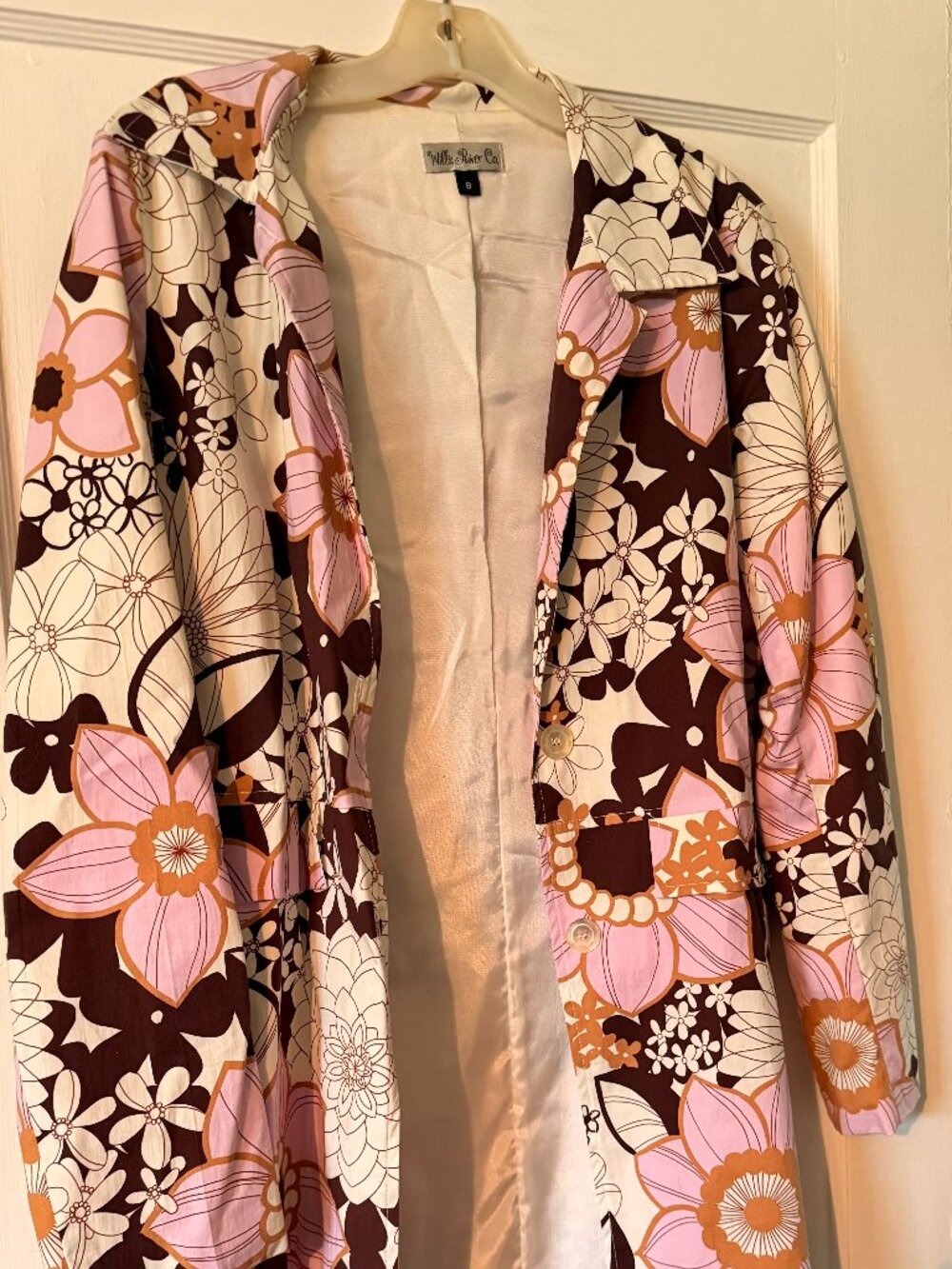 Will's River Co Light Overcoat Brown and Purple Floral Size 8